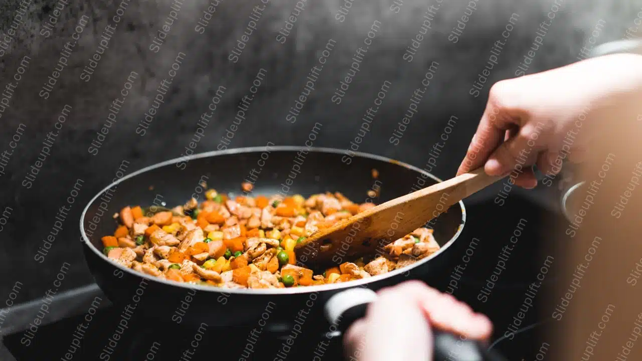 Orange Green Chicken Stir fry Dark background image & Google Slides Theme