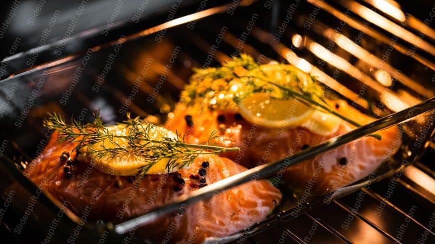 Orange Salmon Lemon Dill Glass Dish background image