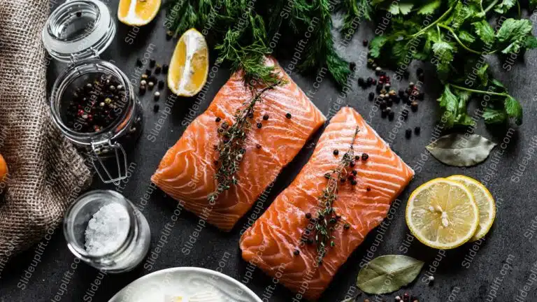 Orange salmon fillets dark grey background image & Google Slides Theme