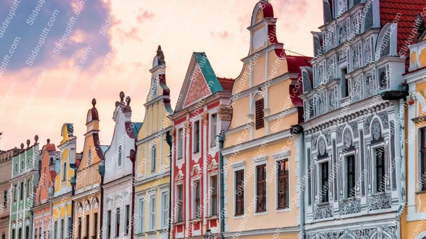 Pastel row houses twilight sky background image