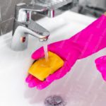 Pink Gloves Yellow Sponge Silver Faucet background image & Google Slides Theme