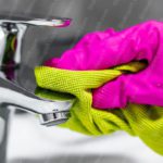 Pink Yellow Gloves and Cloth Chrome Faucet background image & Google Slides Theme