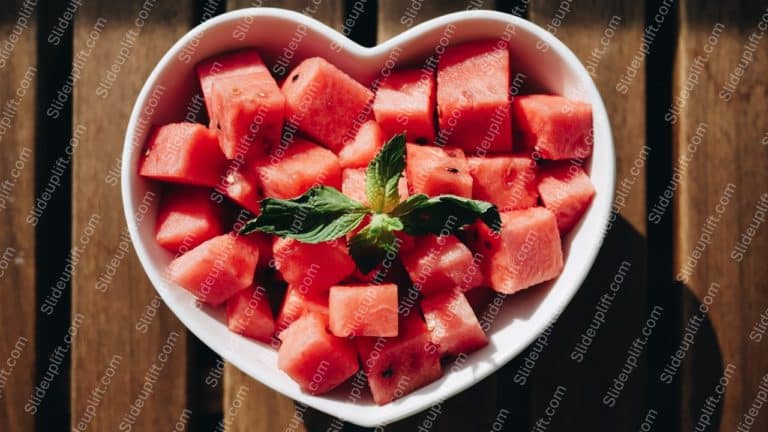 Pink cubed watermelon heart shaped bowl background image & Google Slides Theme