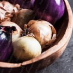 Purple Beige Onions Wooden Bowl background image & Google Slides Theme