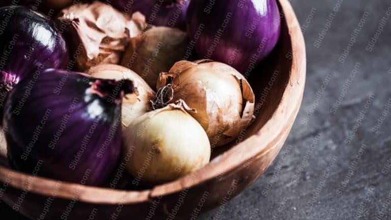 Purple Beige Onions Wooden Bowl background image & Google Slides Theme