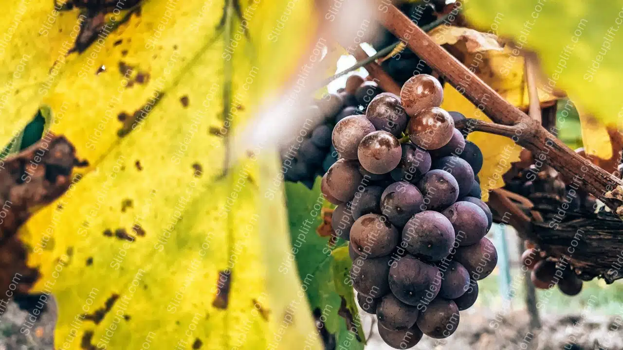 Purple Grapes Yellow Leaves background image & Google Slides Theme