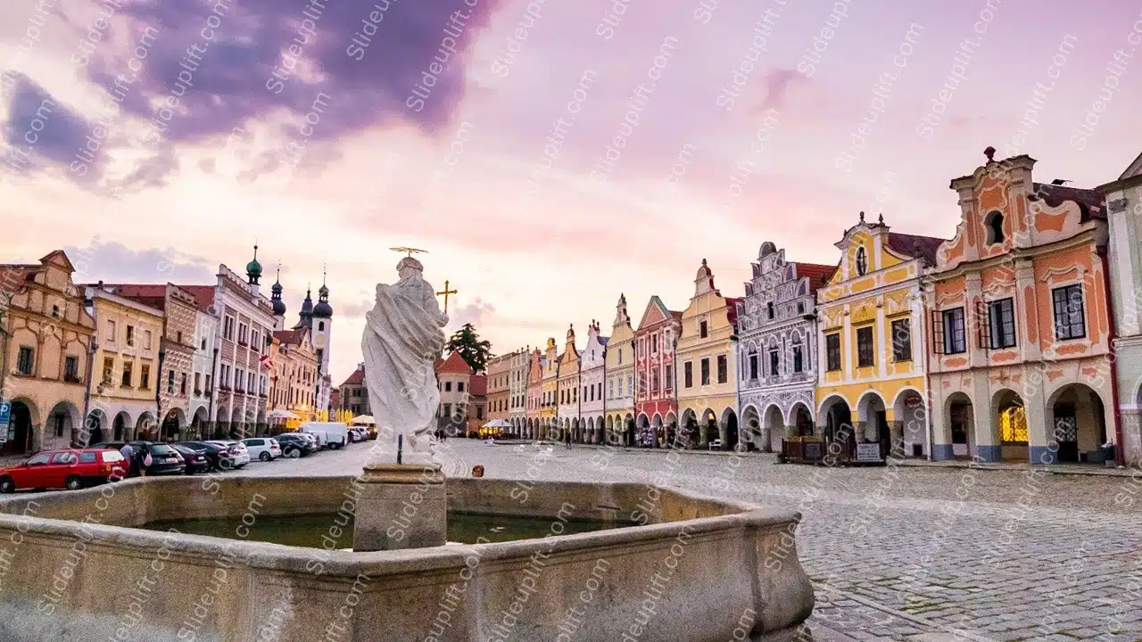 Purple Sky Statue Historic Town Square background image & Google Slides Theme