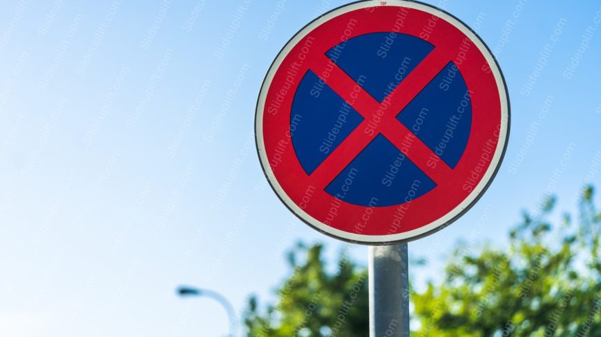 Red Blue No Parking Sign Clear Sky background image