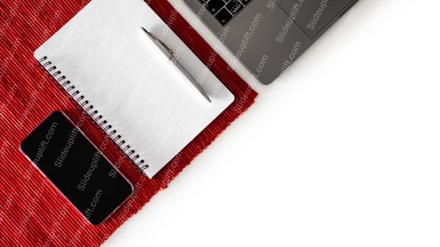 Red Notebook Pen Laptop Smartphone White background image