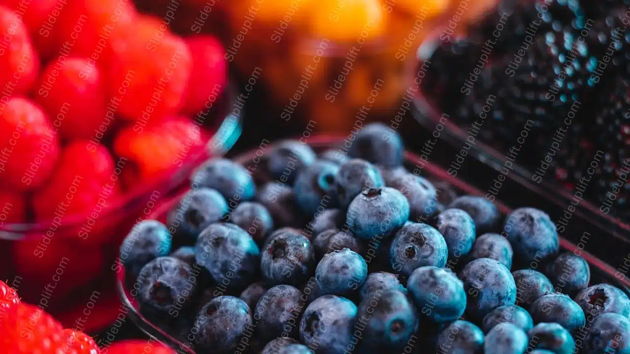 Red Raspberries Blue Blueberries Black Blackberries fruit background image & Google Slides Theme