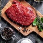 Red Raw Steak Herbs Cutting Board background image & Google Slides Theme