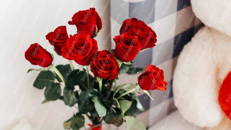 Red Roses White and Gray Checked background image & Google Slides Theme