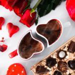 Red White Heart Shaped Objects and Chocolates White background image & Google Slides Theme