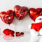 Red White Teddy Bear and Heart Balloons background image & Google Slides Theme