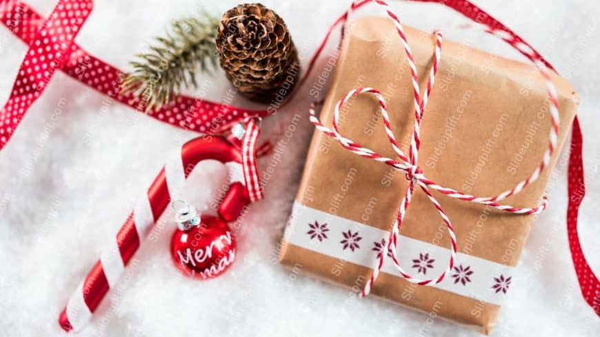 Red and White Candy Cane Bauble Gift Package background image