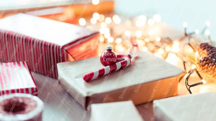 Red and White Gifts Festive Lights background image