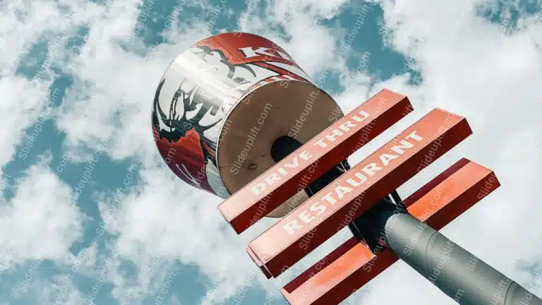 Red and White Signpost Spherical Object Cloudy Sky Background Image & Google Slides Theme