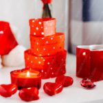 Red gift boxes hearts candle mug background image & Google Slides Theme