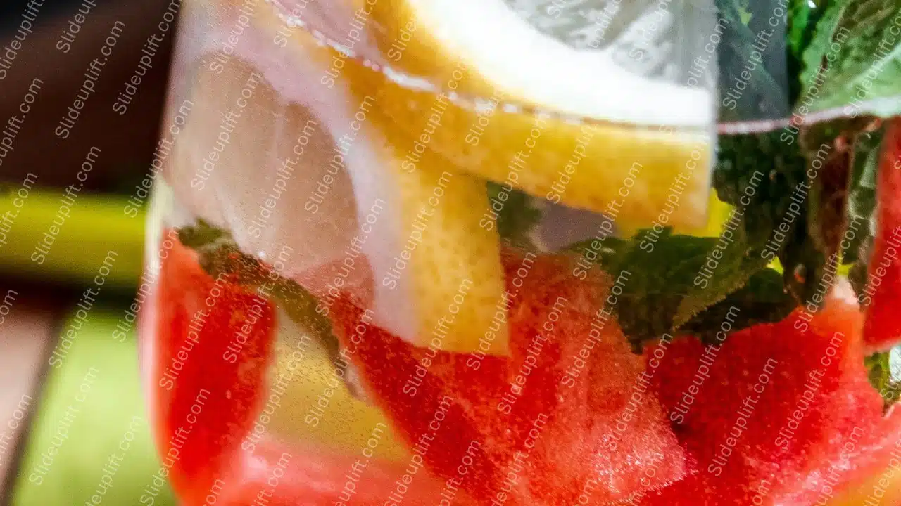 Red yellow green mint lemon watermelon drink background image & Google Slides Theme