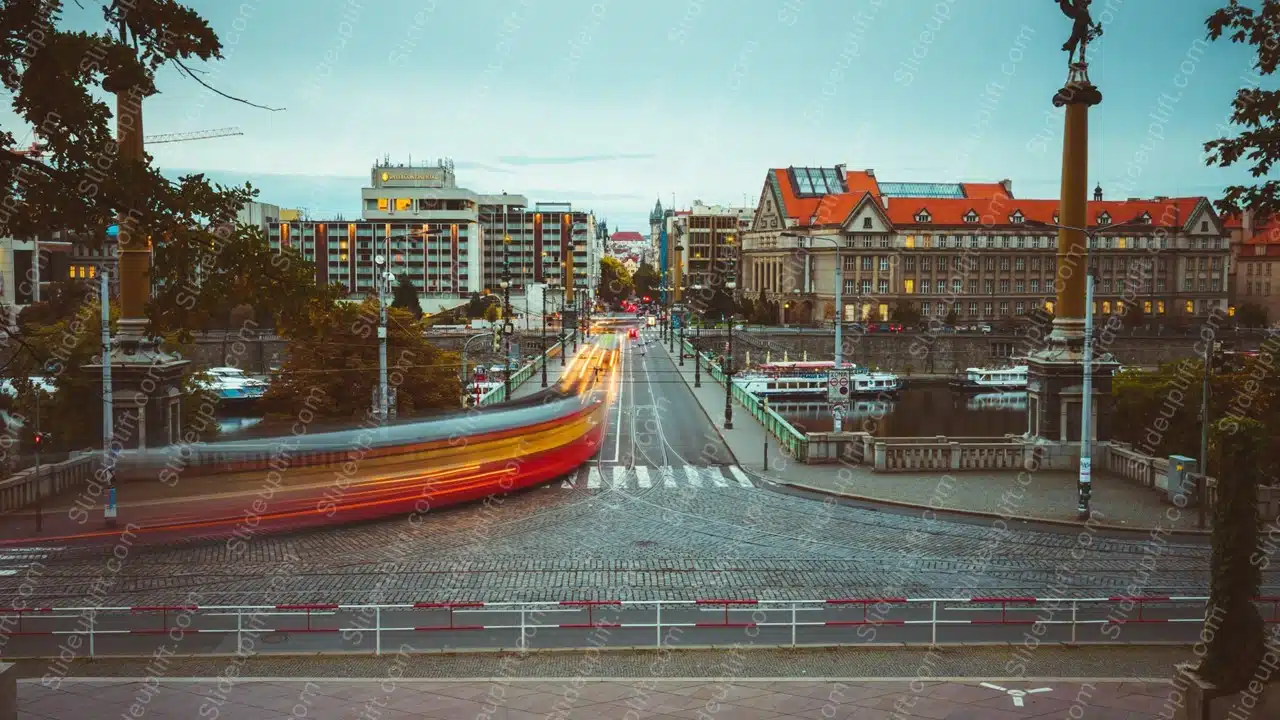 Red yellow streaks cityscape background image & Google Slides Theme