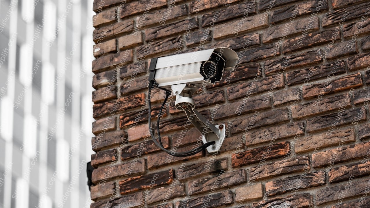 Silver Security Camera Brick Wall background image & Google Slides Theme