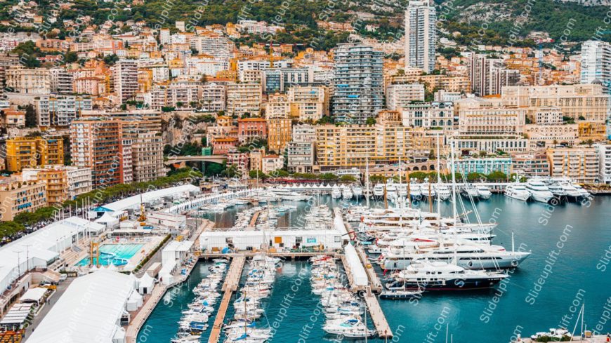 Teal Water Yachts Orange Buildings background image