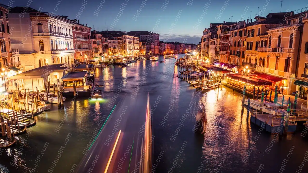 Twilight Canal Venetian Buildings background image & Google Slides Theme