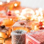 Warm golden lights gifts background image & Google Slides Theme