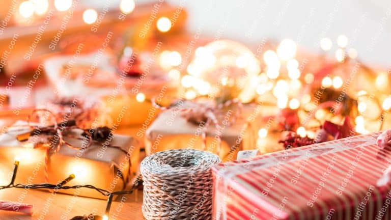 Warm golden lights gifts background image & Google Slides Theme