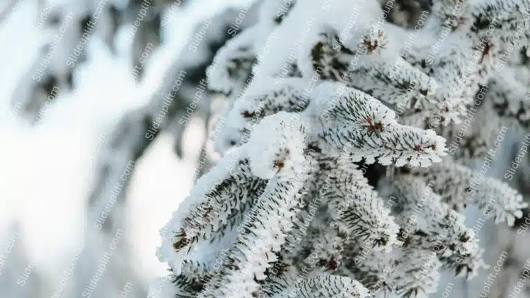 White Snow Covered Pine Branches Blue Sky background image & Google Slides Theme