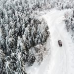 White Snow Covered Trees with Dark Vehicle background image & Google Slides Theme