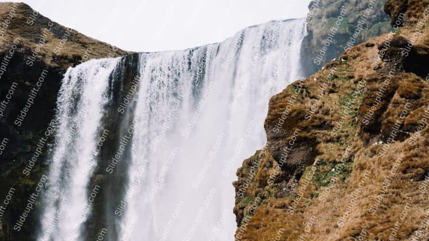 White Waterfall Brown Green Cliff background image