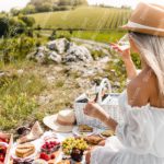 White dress woman picnic basket vineyard background image & Google Slides Theme