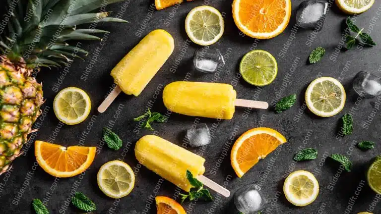 Yellow Popsicles Citrus Fruits Dark background image & Google Slides Theme