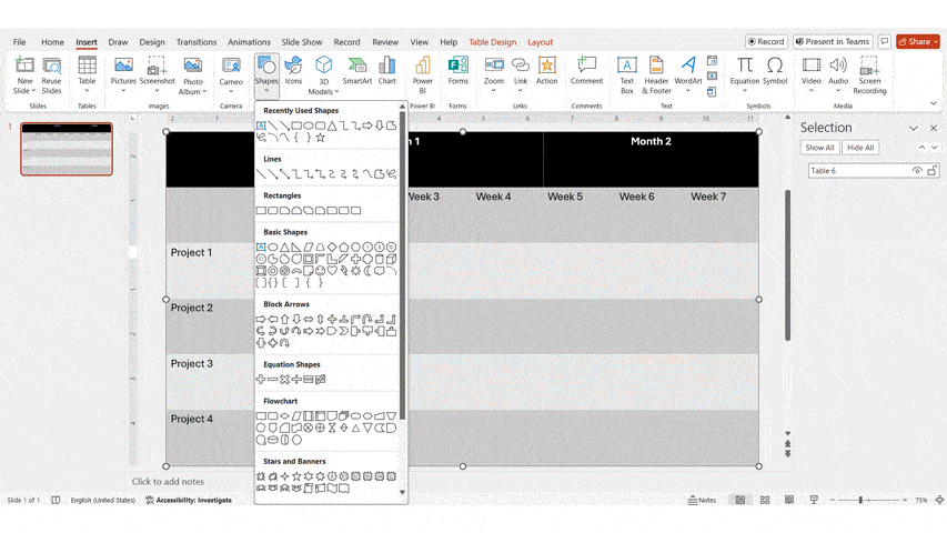 GIF on Adding Task Bars Using Shapes And Editing Them