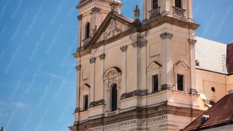 Beige Baroque Church Facade Blue Sky Background Image & Google Slides Theme