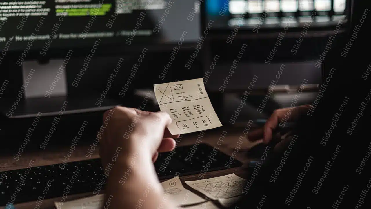 Beige Card Computer Desk Background Image & Google Slides Theme