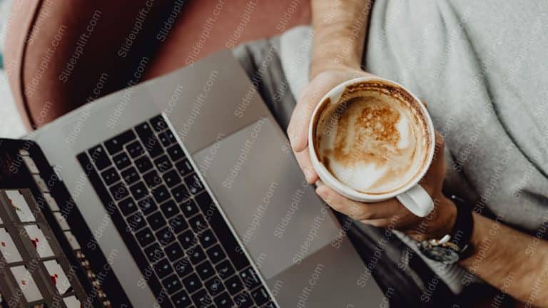 Beige Coffee Cup Laptop Background Image & Google Slides Theme