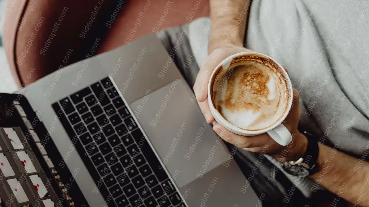 Beige Coffee Cup Laptop Background Image & Google Slides Theme