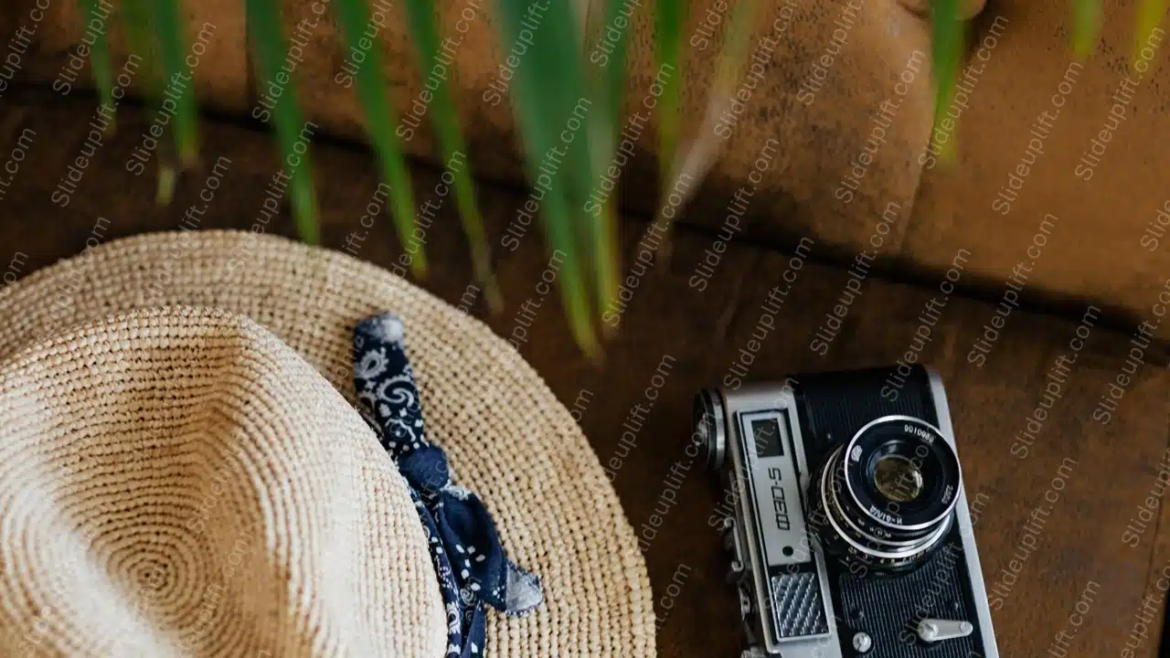 Beige Hat And Camera Brown Background Image & Google Slides Theme