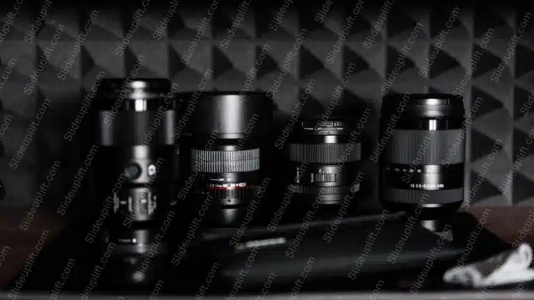 Black Camera Lenses Dark Geometric Pattern Background Image & Google Slides Theme