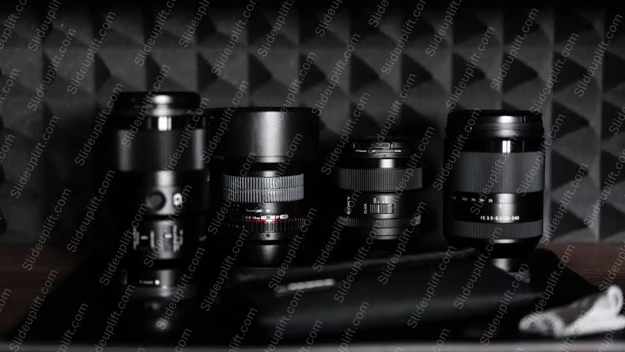 Black Camera Lenses Dark Geometric Pattern Background Image & Google Slides Theme