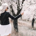 Black White Person Cherry Blossoms Background Image & Google Slides Theme