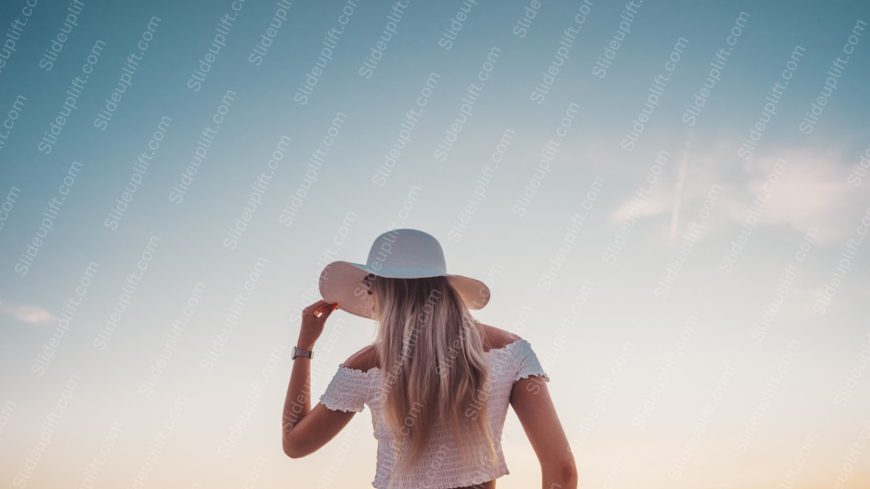 Blue Sky White Hat Woman Background Image