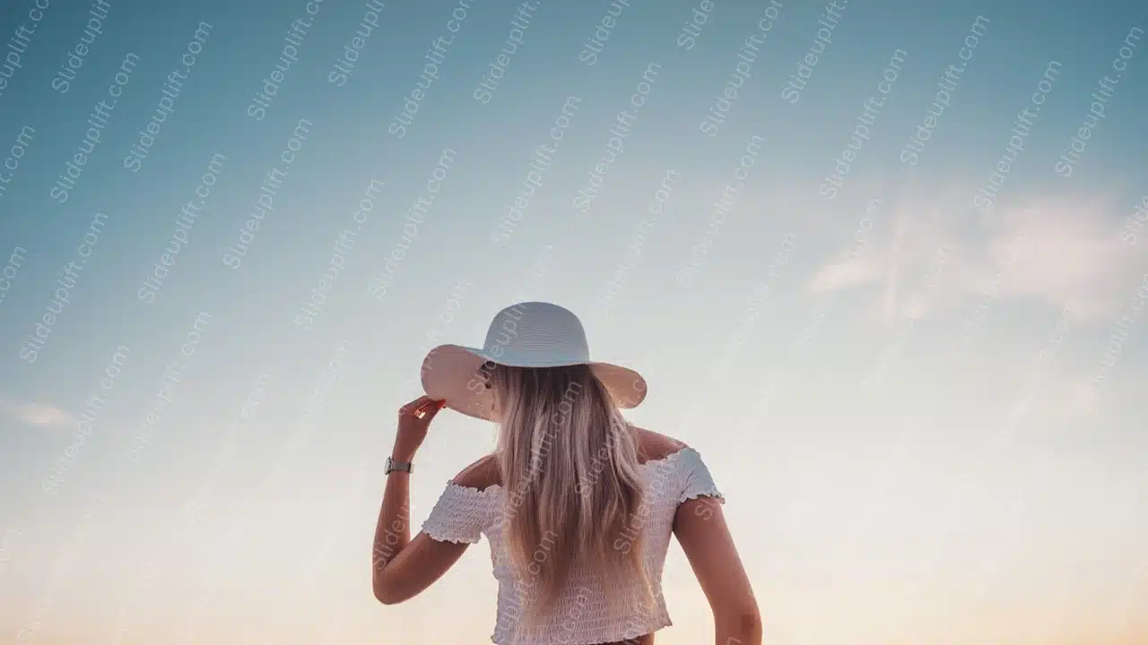 Blue Sky White Hat Woman Background Image & Google Slides Theme