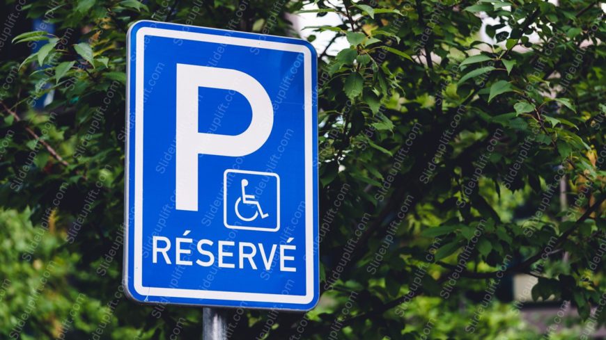 Blue White Parking Sign Green Leaves Background Image