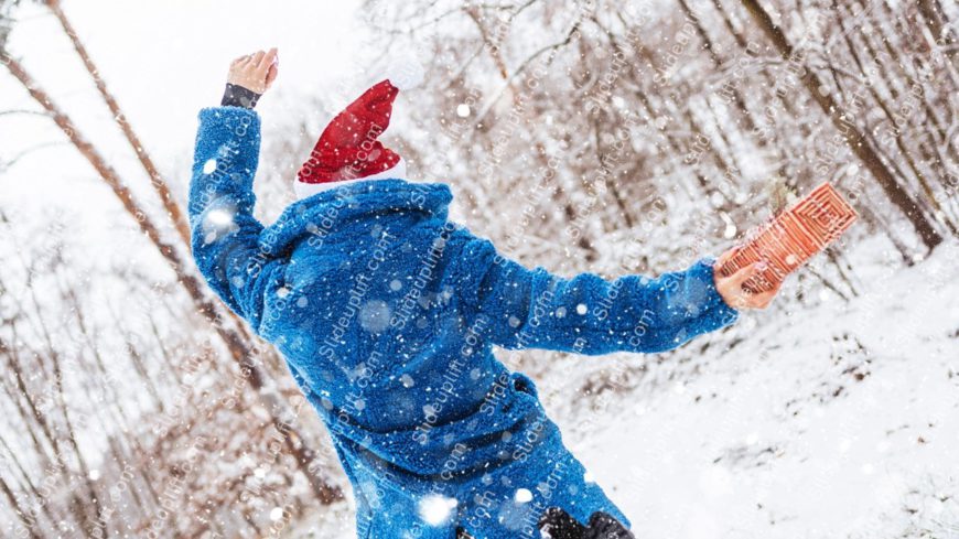 Blue Coat Red Hat Person Snowy Background Image