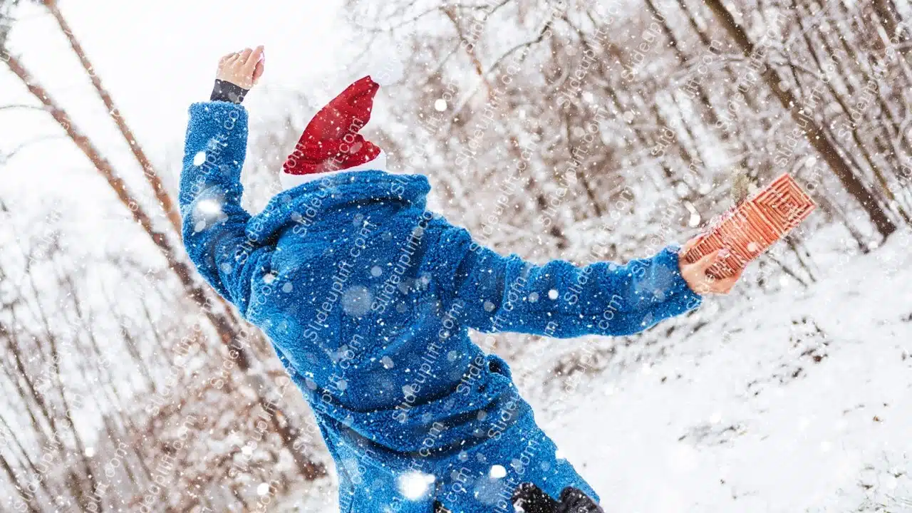 Blue Coat Red Hat Person Snowy Background Image & Google Slides Theme