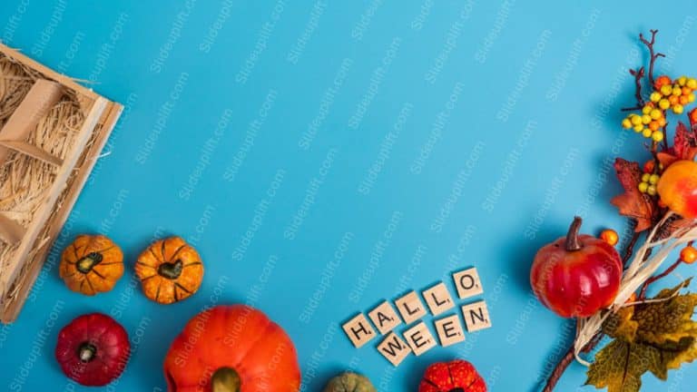 Blue Multi Coloured Pumpkins And Autumn Leaves Background Image & Google Slides Theme