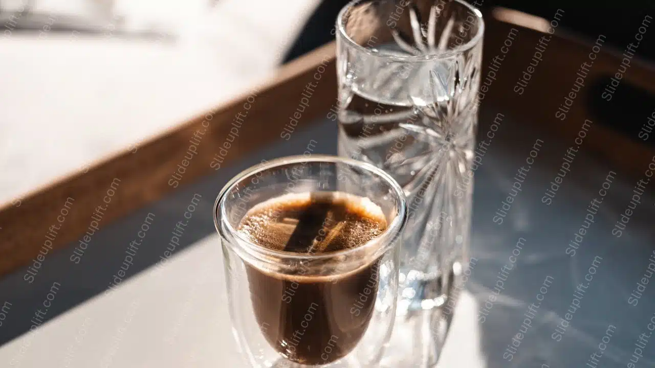 Brown Coffee Glass Crystal Clear Water Glass Background Image & Google Slides Theme